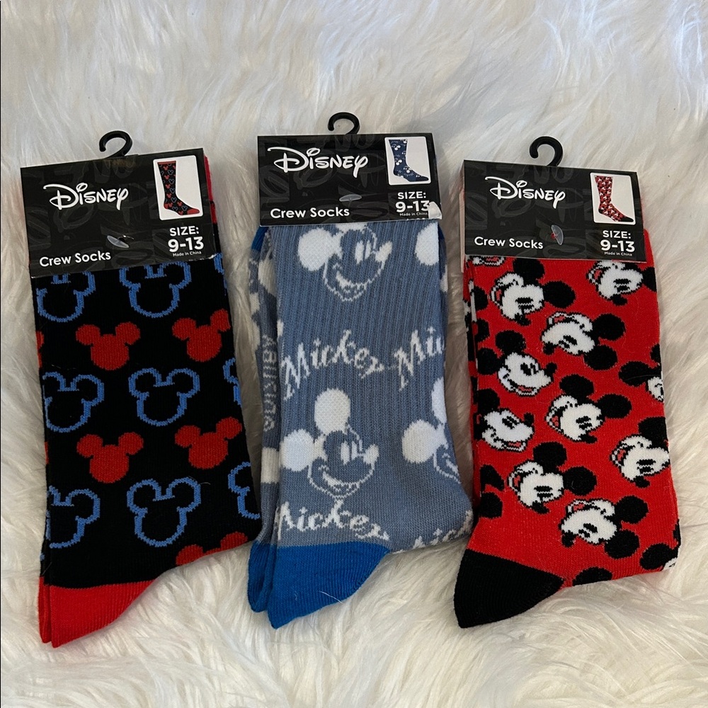 Disney Mickey Mouse Crew Socks 3-Pack NWT Size 9–13 Colorful Graphic